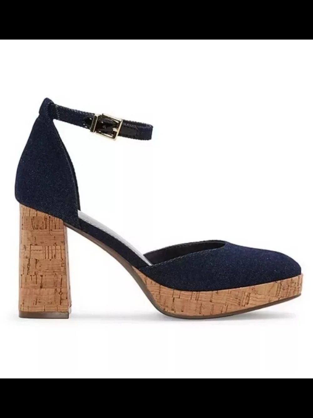 Worthington Denim Panama Cork Block Heel Boho Pumps Shoes Strappy Size 10M